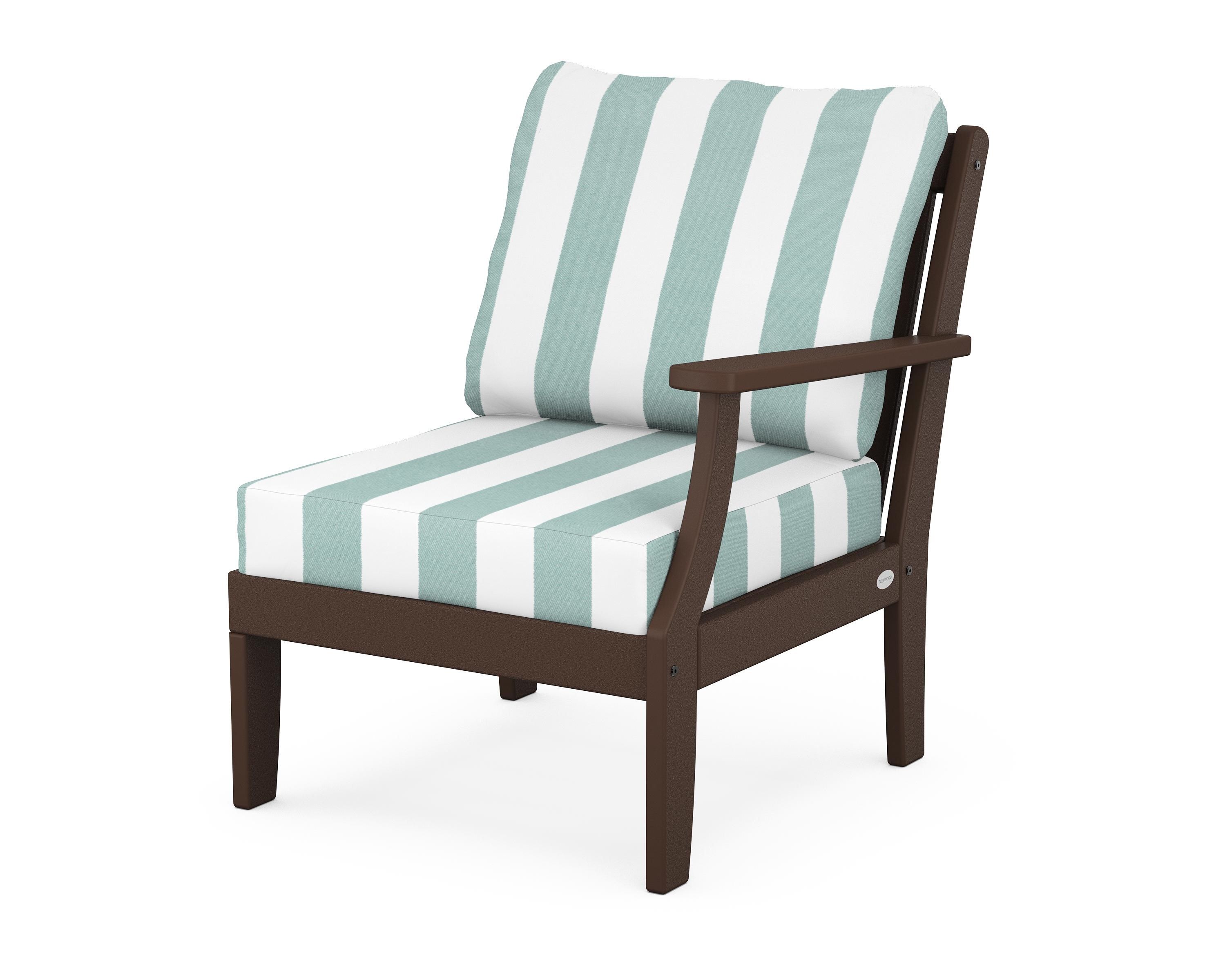 POLYWOOD® Braxton Modular Right Arm Chair in Mahogany / Cabana Stripe Glacier Spa