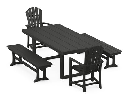 POLYWOOD® Palm Coast 5-Piece Dining Set with Benches in Black