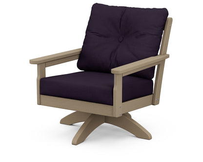 POLYWOOD® Vineyard Deep Seating Swivel Chair in Vintage Sahara / Navy Linen