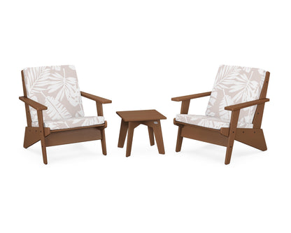 POLYWOOD® Riviera Modern Lounge 3-Piece Set in Teak / Leaf Dune Burlap