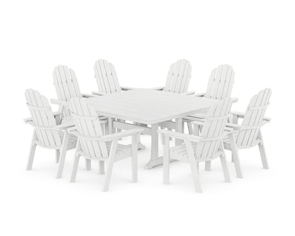 POLYWOOD® Vineyard Curveback Adirondack 9-Piece Square Farmhouse Dining Set with Trestle Legs in White