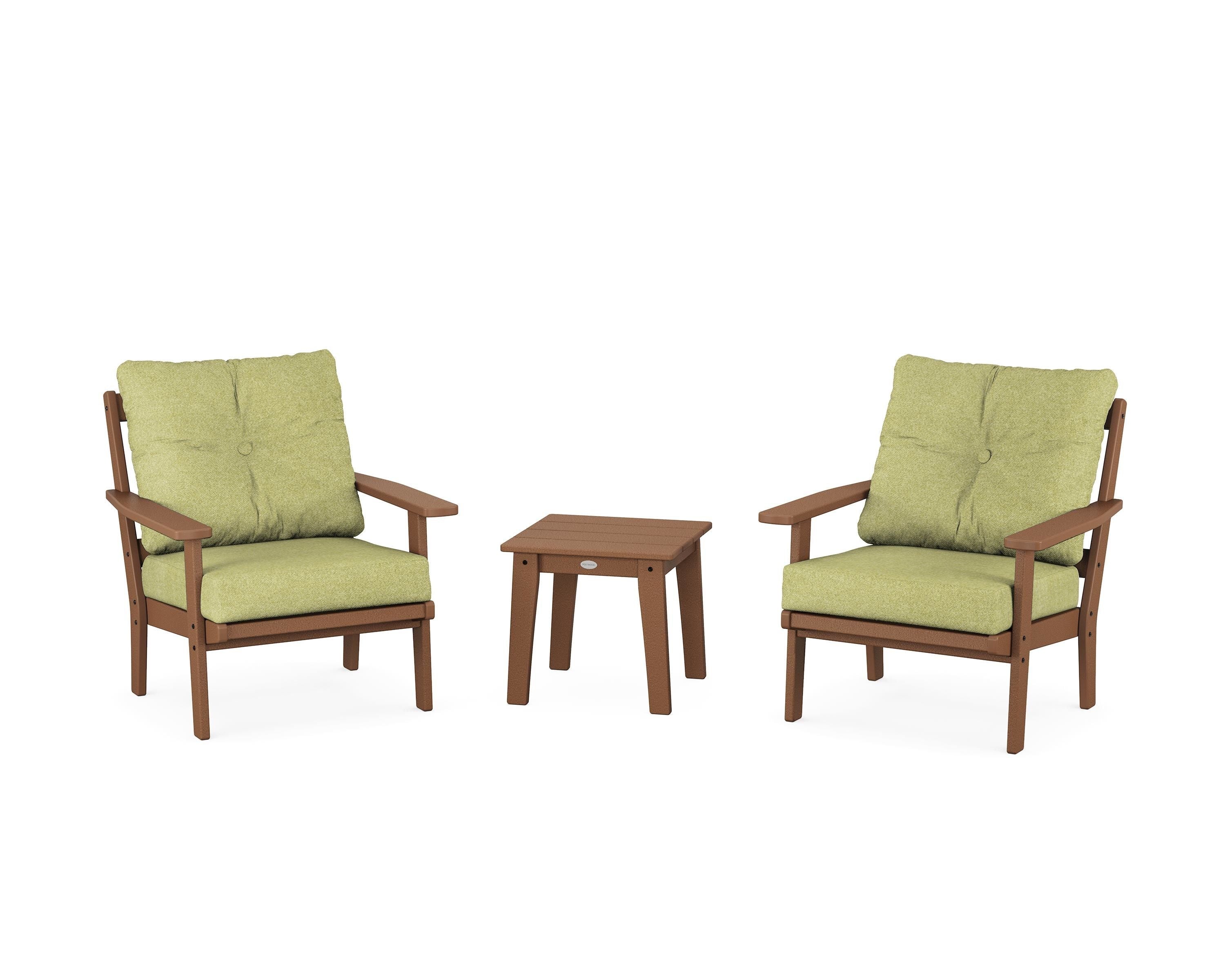 POLYWOOD® Oxford 3-Piece Deep Seating Set in Teak / Chartreuse Boucle