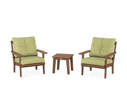 POLYWOOD® Oxford 3-Piece Deep Seating Set in Teak / Chartreuse Boucle
