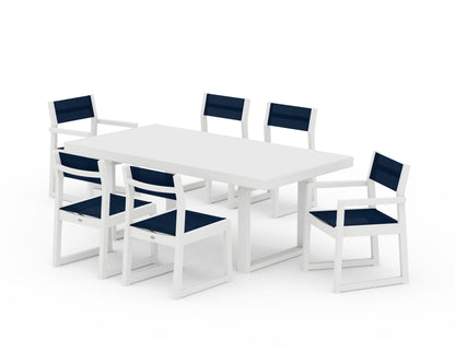 POLYWOOD® EDGE Sling 7-Piece Dining Set in White / Navy Blue Sling