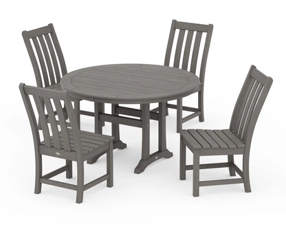 Vineyard Side Chair 5-Piece Round Dining Set With Trestle Legs