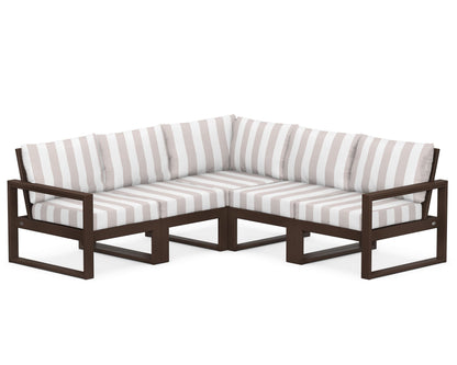 POLYWOOD® EDGE 5-Piece Modular Deep Seating Set in Mahogany / Cabana Stripe Dune Burlap