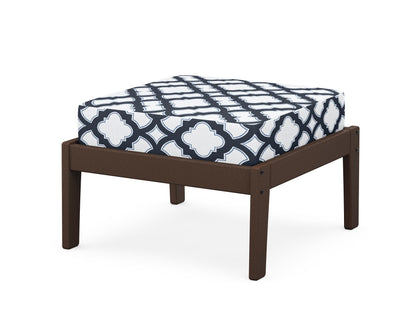 Unbranded Deep Seating Ottoman in Mahogany / Trellis Marine Indigo
