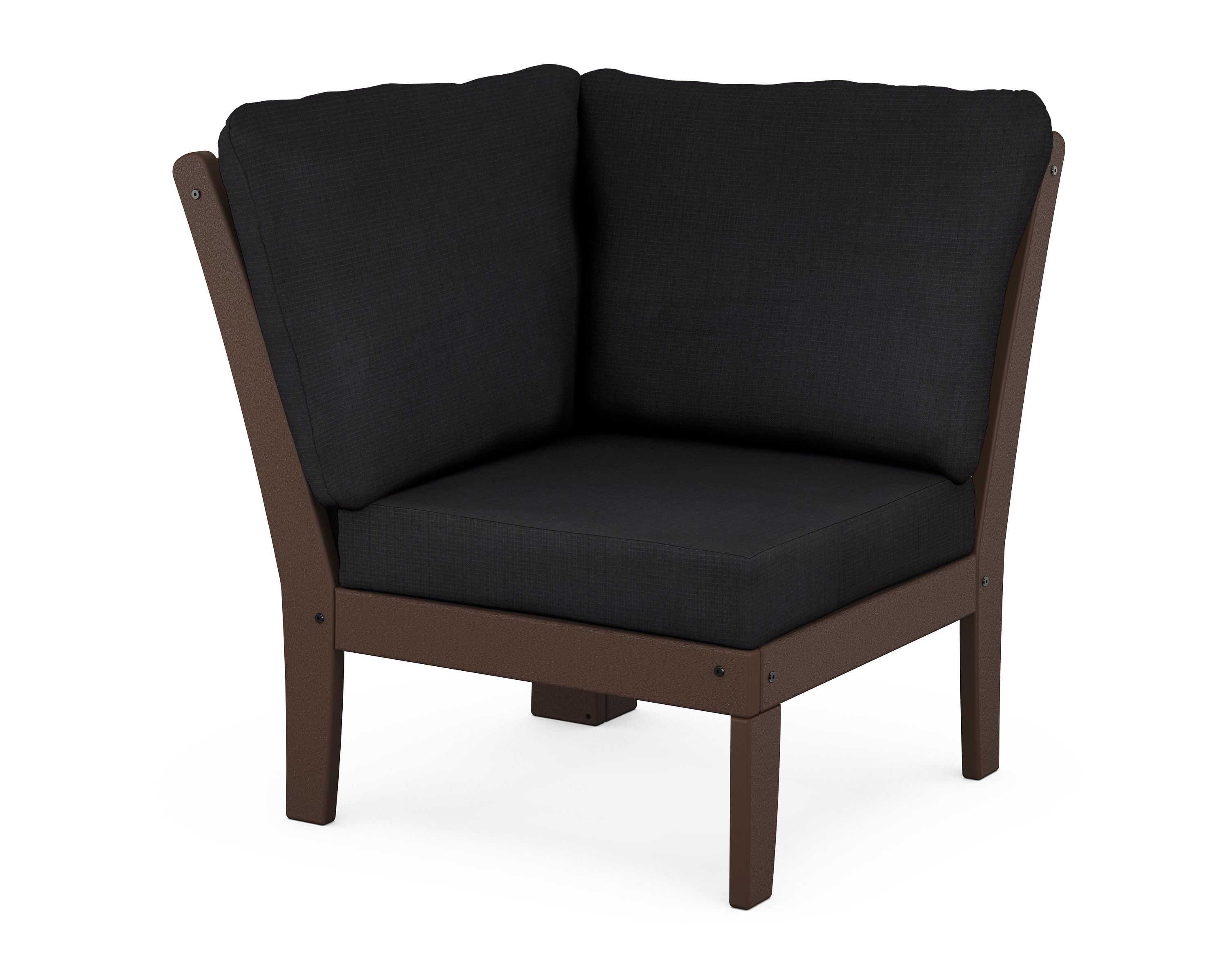 POLYWOOD® Braxton Modular Corner Chair in Mahogany / Midnight Linen