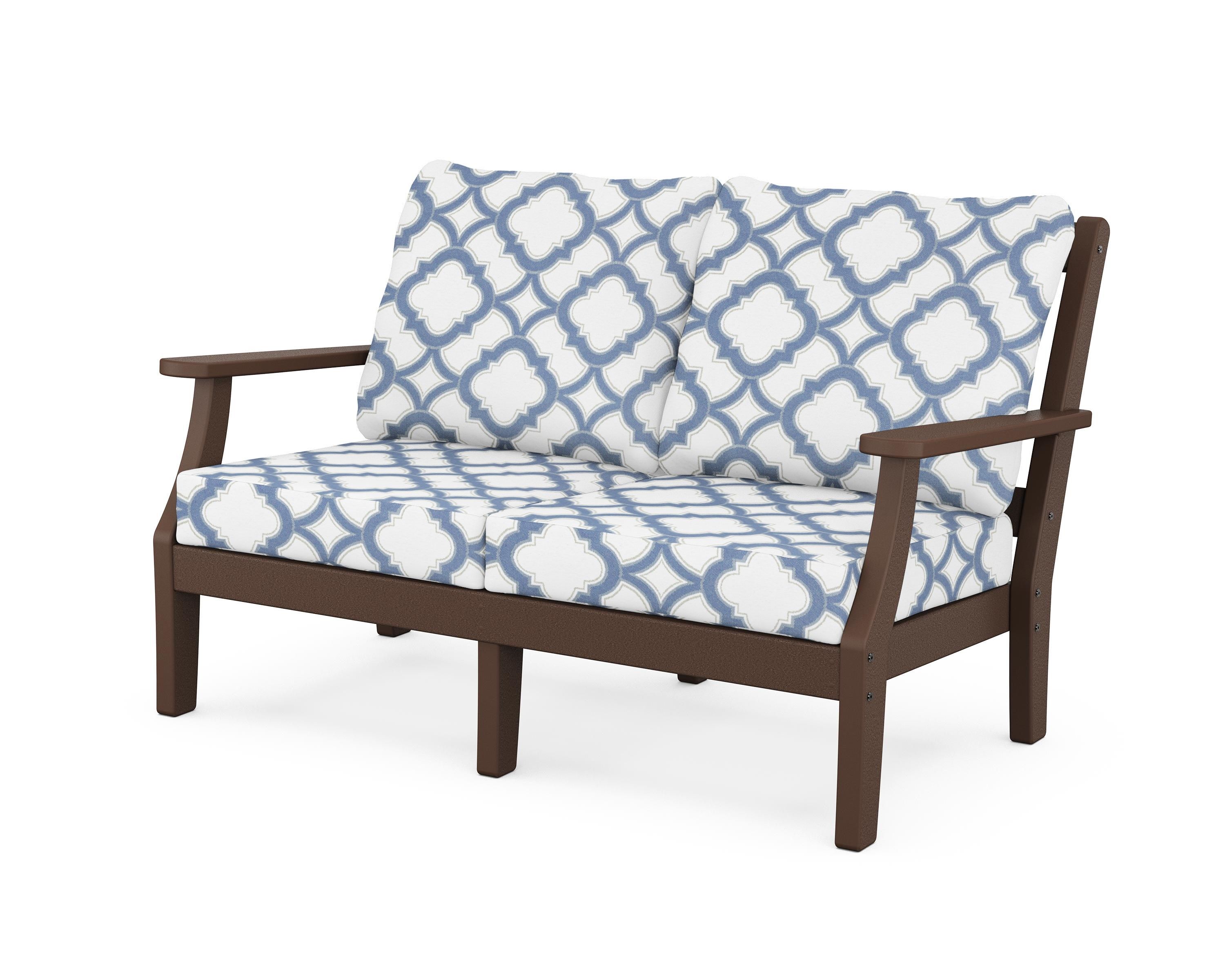 Martha Stewart by POLYWOOD® Chinoiserie Deep Seating Loveseat in Mahogany / Trellis Sky Blue