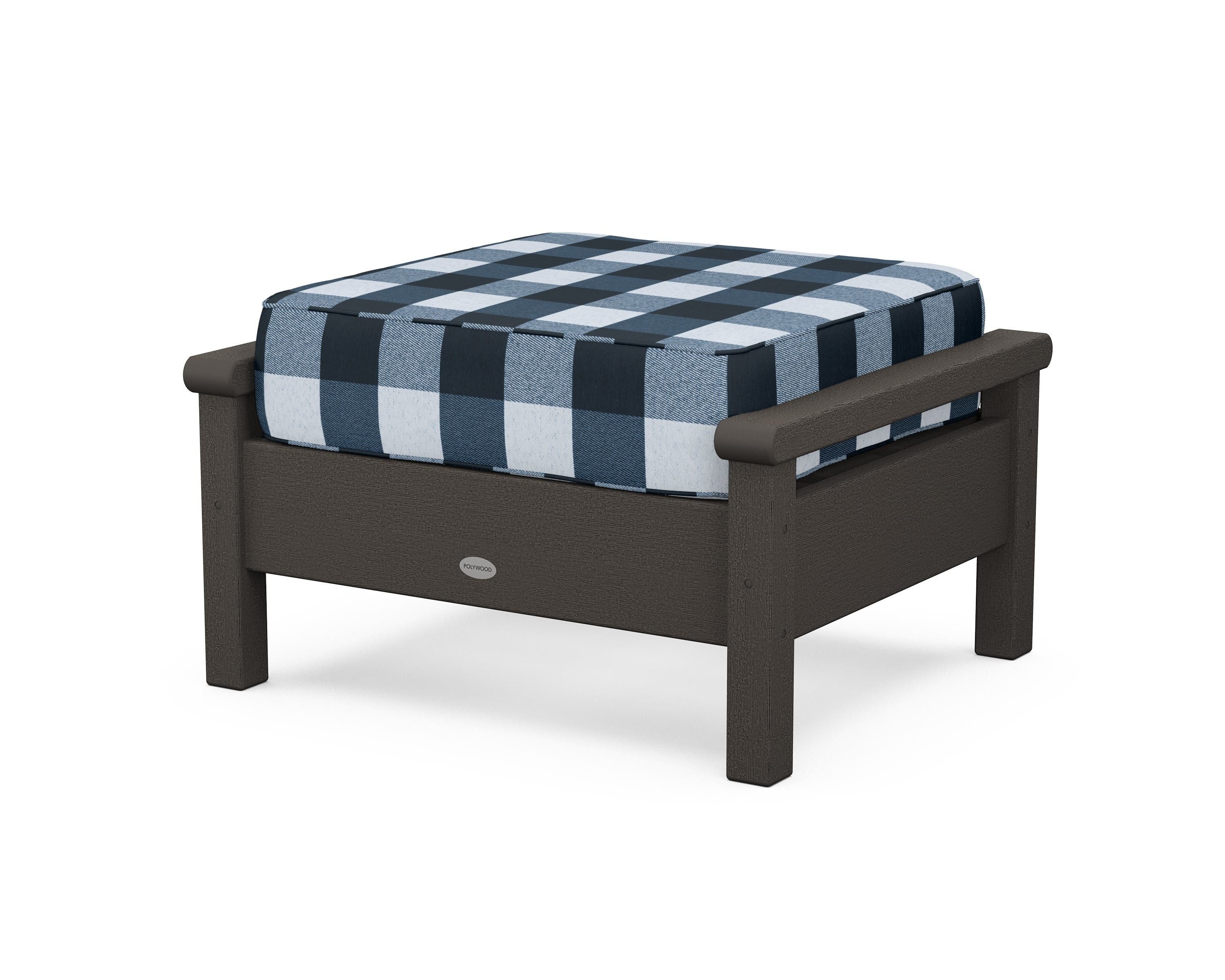 POLYWOOD® Harbour Deep Seating Ottoman in Vintage Coffee / Buffalo Plaid Marine Indigo