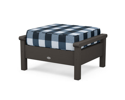 POLYWOOD® Harbour Deep Seating Ottoman in Vintage Coffee / Buffalo Plaid Marine Indigo