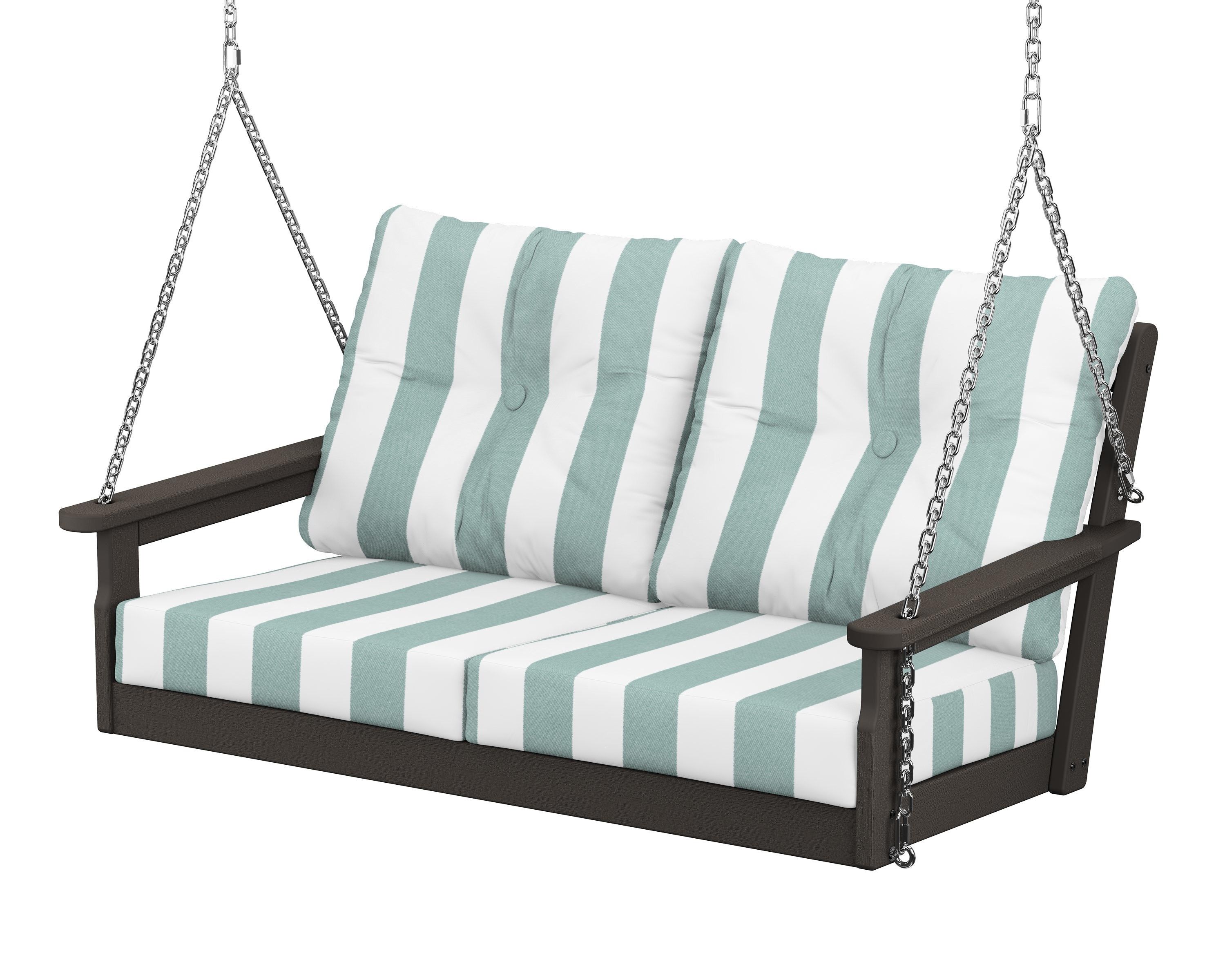 POLYWOOD® Vineyard Deep Seating Swing in Vintage Coffee / Cabana Stripe Glacier Spa