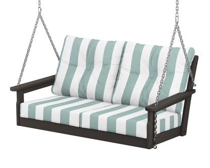 POLYWOOD® Vineyard Deep Seating Swing in Vintage Coffee / Cabana Stripe Glacier Spa