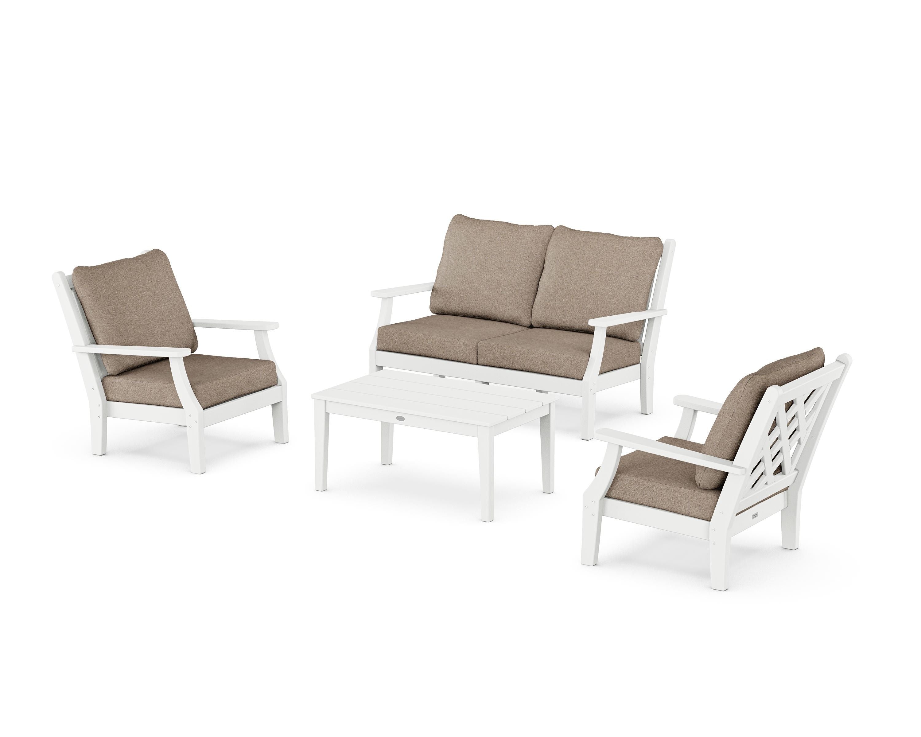 Country Living Wovendale 4-Piece Deep Seating Set with Loveseat in White / Spiced Burlap