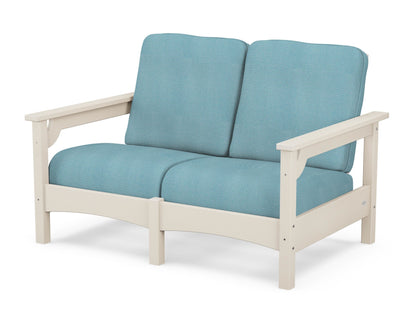 POLYWOOD® Club Loveseat in Sand / Lattice Sky Blue