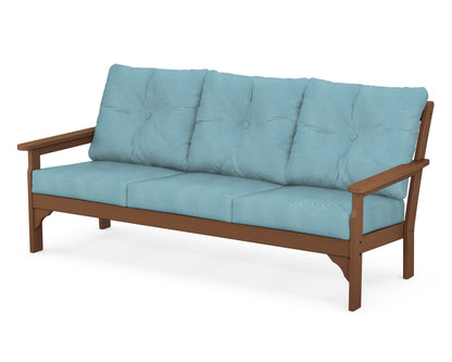 POLYWOOD® Vineyard Deep Seating Sofa in Teak / Lattice Sky Blue