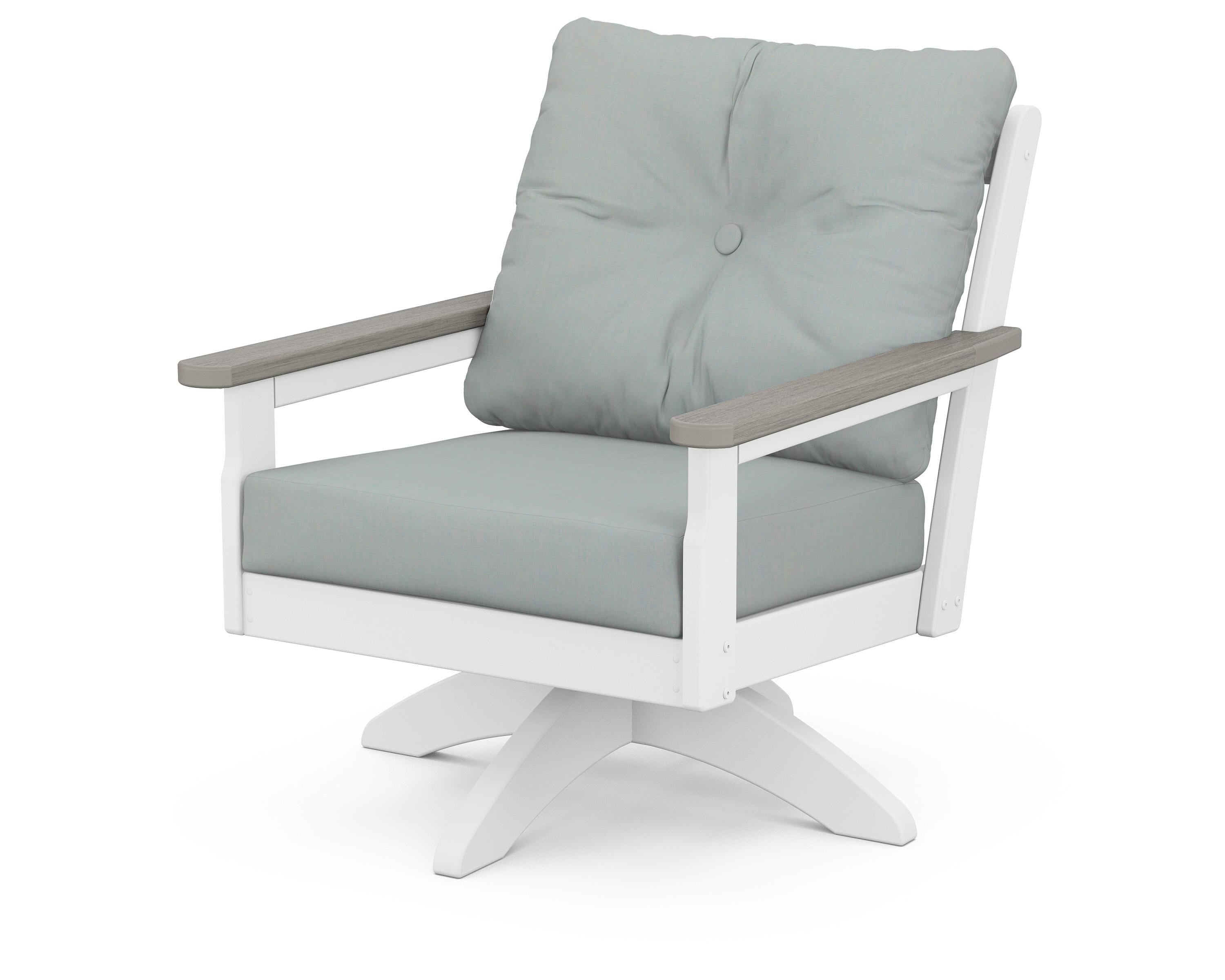 POLYWOOD® Vineyard Deep Seating Swivel Chair in White / Driftwood / Spa