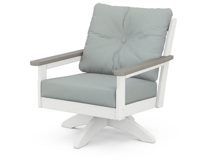POLYWOOD® Vineyard Deep Seating Swivel Chair in White / Driftwood / Spa