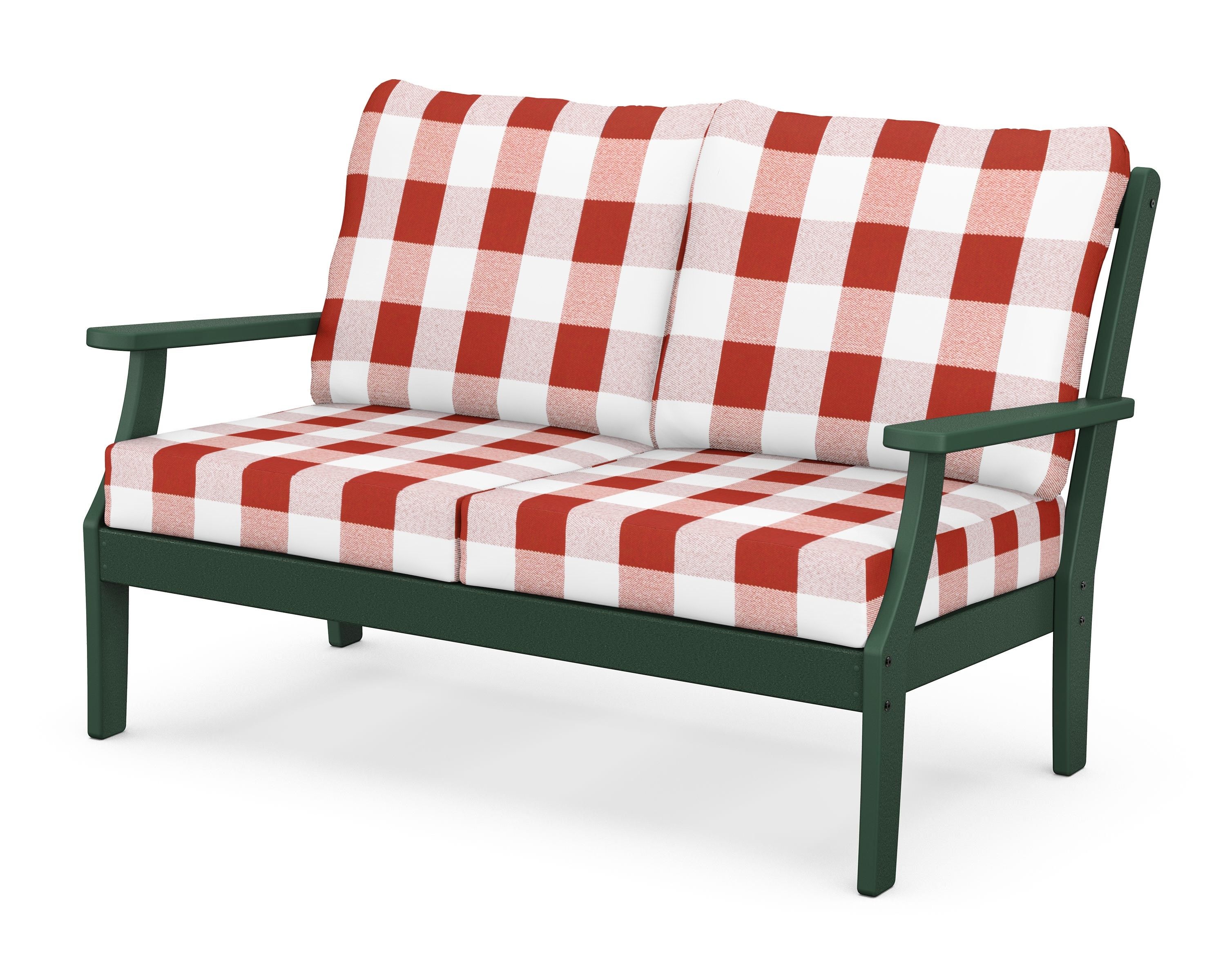 POLYWOOD® Braxton Deep Seating Loveseat in Green / Buffalo Plaid Crimson