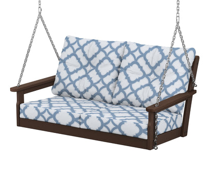 POLYWOOD® Vineyard Deep Seating Swing in Mahogany / Trellis Sky Blue
