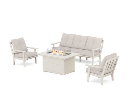 POLYWOOD® Oxford Deep Seating Fire Pit Table Set in Sand / Dune Burlap