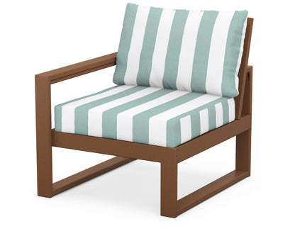 POLYWOOD® EDGE Modular Left Arm Chair in Teak / Cabana Stripe Glacier Spa