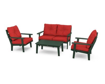 POLYWOOD® Lakeside 4-Piece Deep Seating Set in Green / Crimson Linen