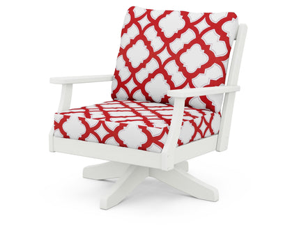 POLYWOOD® Braxton Deep Seating Swivel Chair in Vintage White / Trellis Crimson