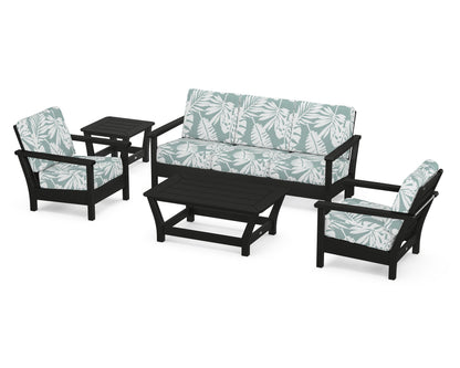 POLYWOOD® Harbour 5-Piece Deep Seating Set in Black / Leaf Glacier Spa