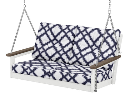 POLYWOOD® Vineyard Deep Seating Swing in White / Kona / Trellis Navy