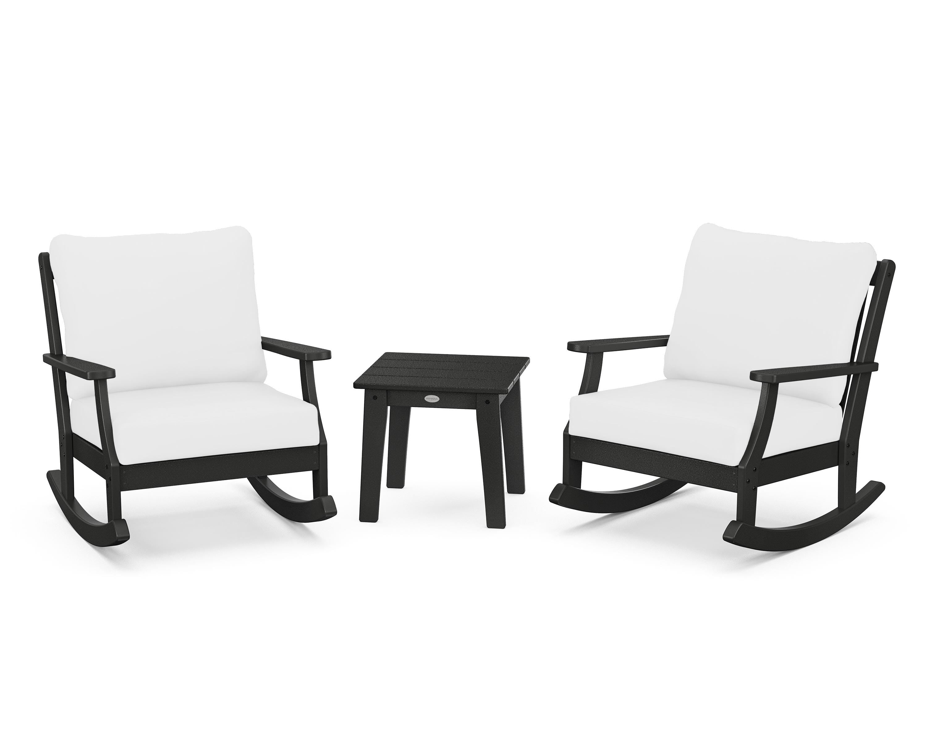 POLYWOOD® Braxton 3-Piece Deep Seating Rocker Set in Black / Natural