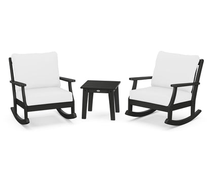 POLYWOOD® Braxton 3-Piece Deep Seating Rocker Set in Black / Natural