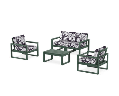 POLYWOOD® EDGE Sectional 4-Piece Deep Seating Set with Loveseat in Green / Leaf Navy