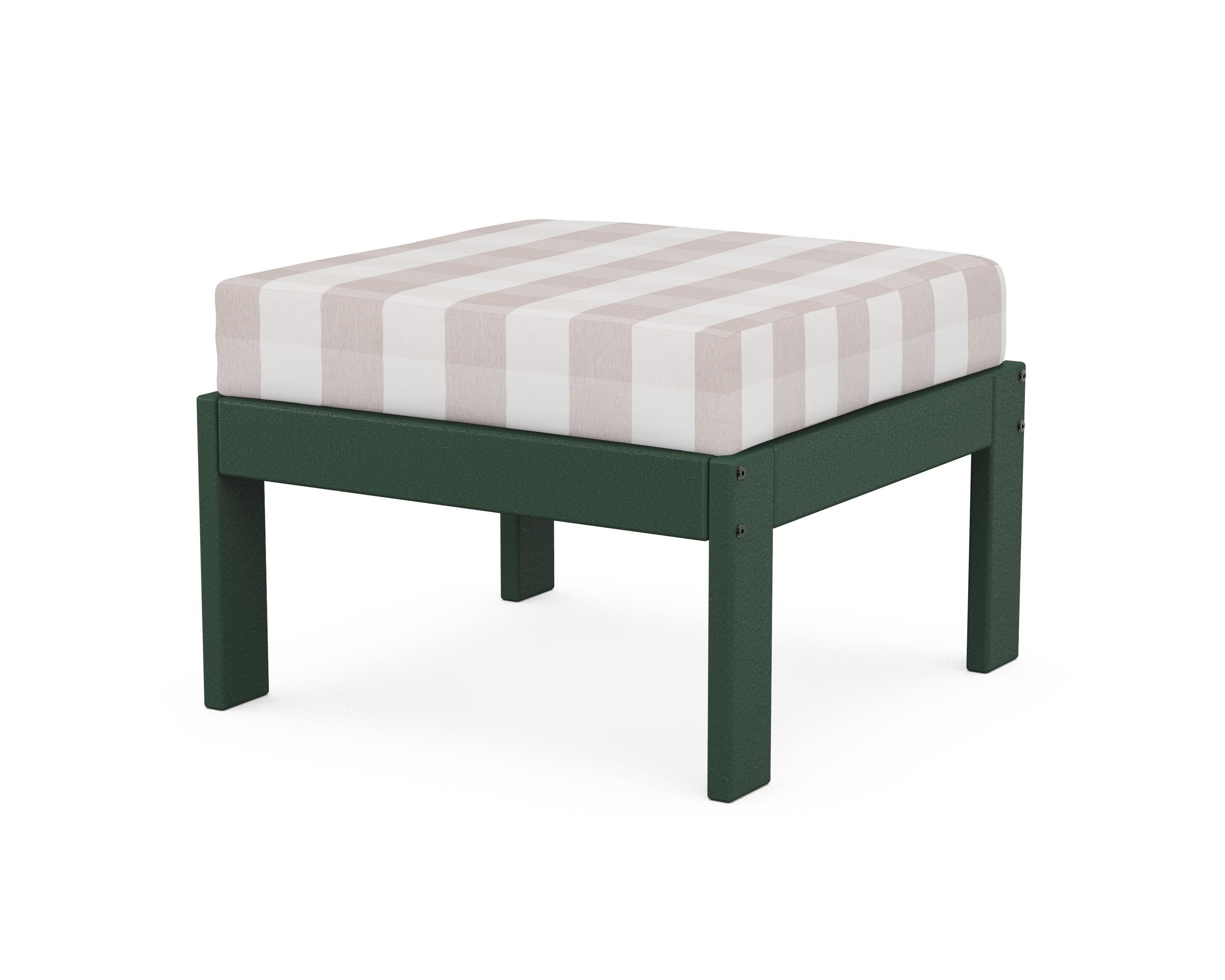 POLYWOOD® Vineyard Modular Ottoman in Green / Buffalo Plaid Dune Burlap