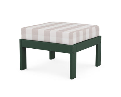 POLYWOOD® Vineyard Modular Ottoman in Green / Buffalo Plaid Dune Burlap