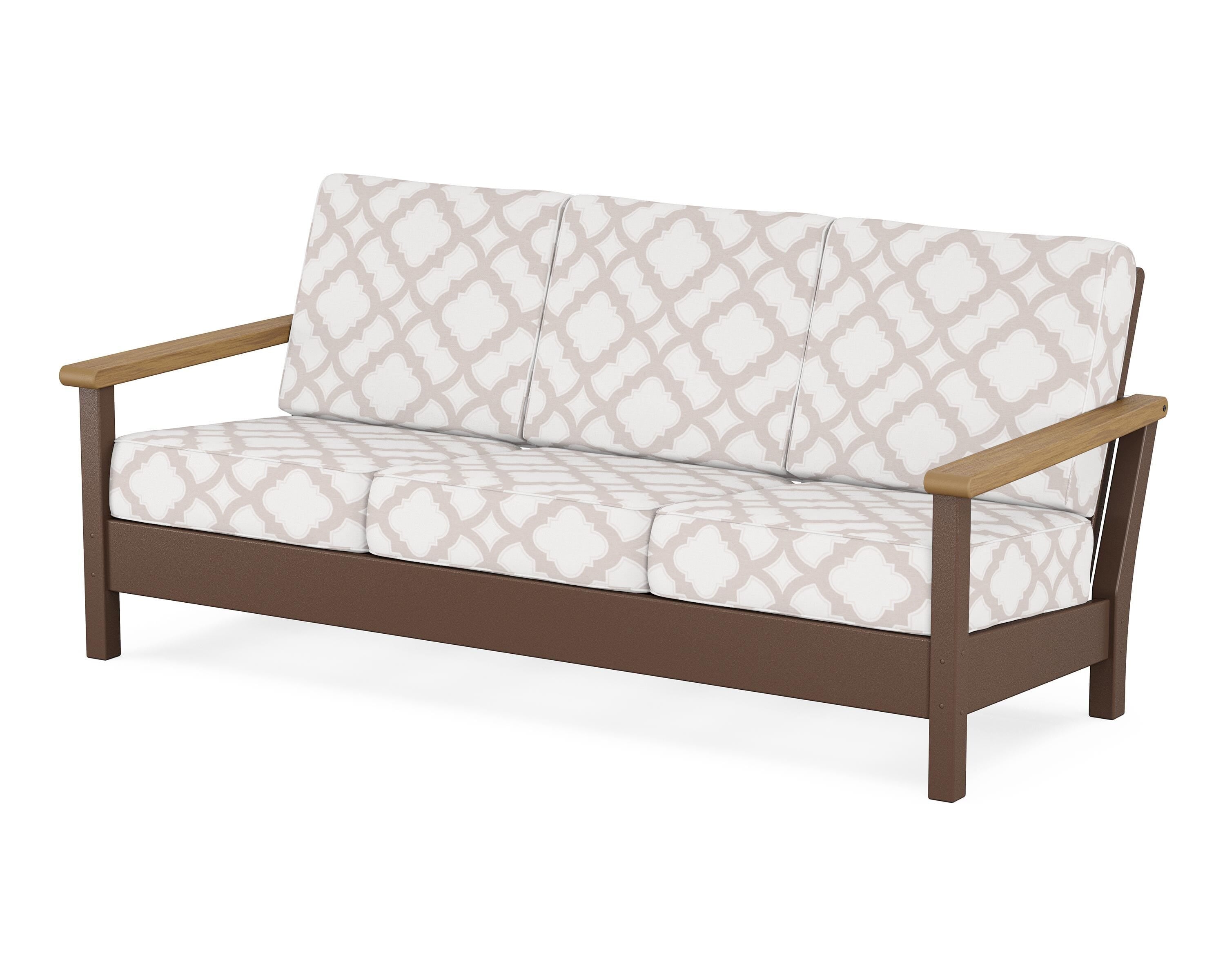 POLYWOOD® Harbour Deep Seating Sofa in Mahogany / Natural / Trellis Dune Burlap
