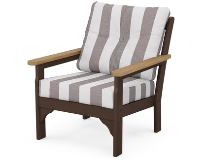 POLYWOOD® Vineyard Deep Seating Chair in Mahogany / Natural / Cabana Stripe Grey Mist
