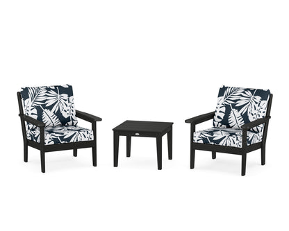 Country Living Cottage 3-Piece Deep Seating Set in Black / Leaf Marine Indigo
