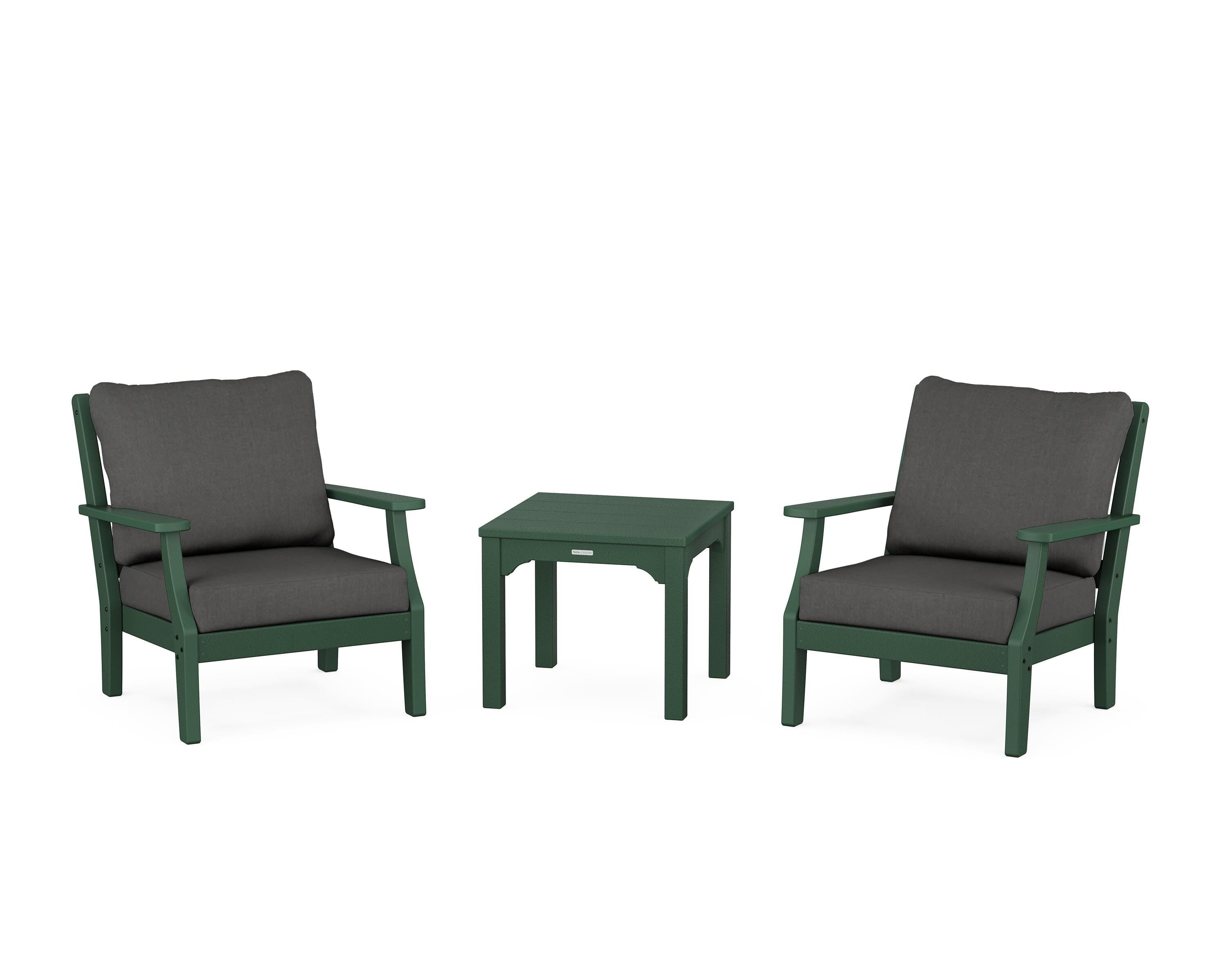 Martha Stewart by POLYWOOD® Chinoiserie 3-Piece Deep Seating Set in Green / Spectrum Carbon