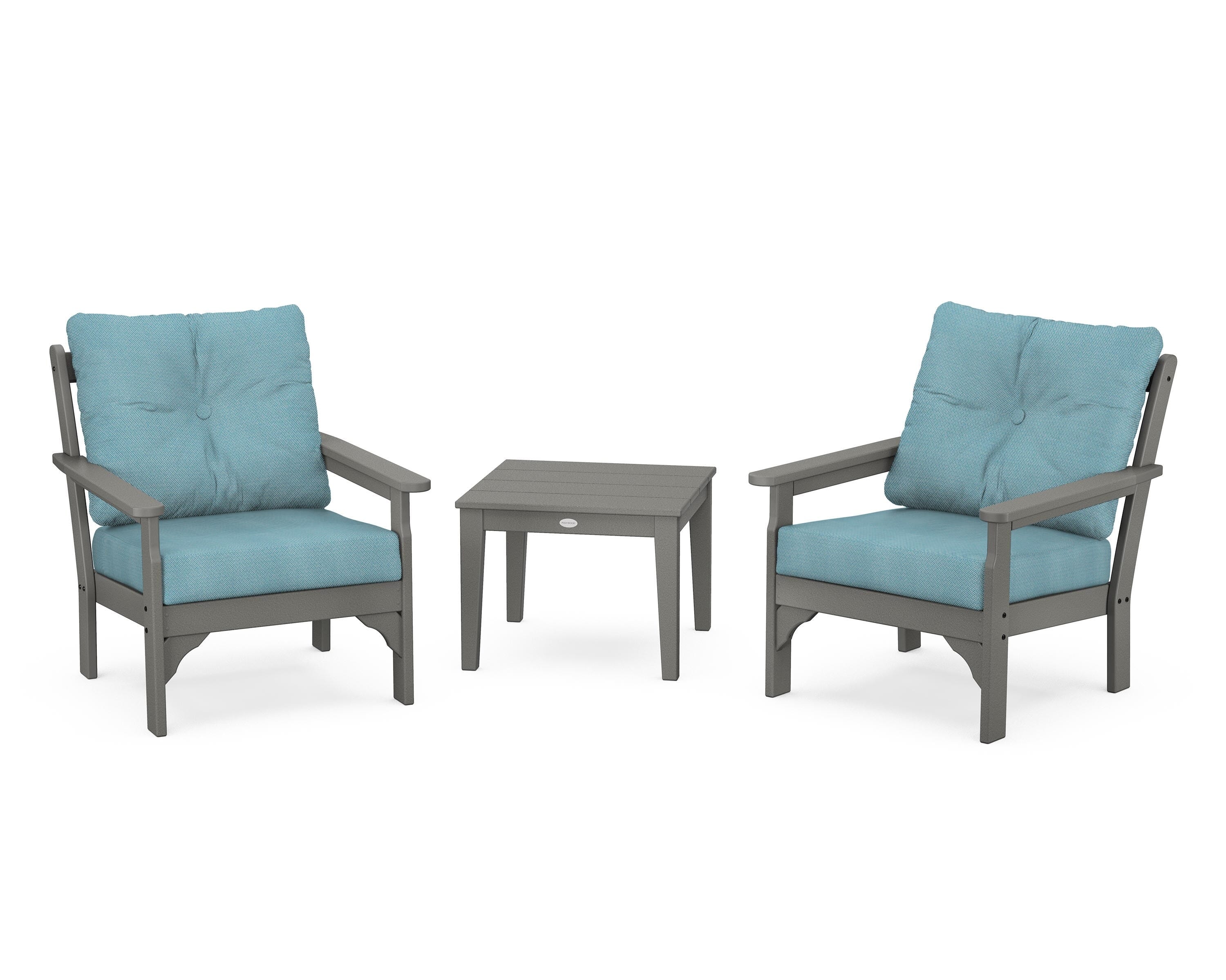 POLYWOOD® Vineyard 3-Piece Deep Seating Set in Slate Grey / Lattice Sky Blue