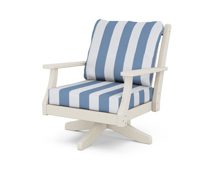 Country Living Wovendale Deep Seating Swivel Chair in Sand / Cabana Stripe Sky Blue