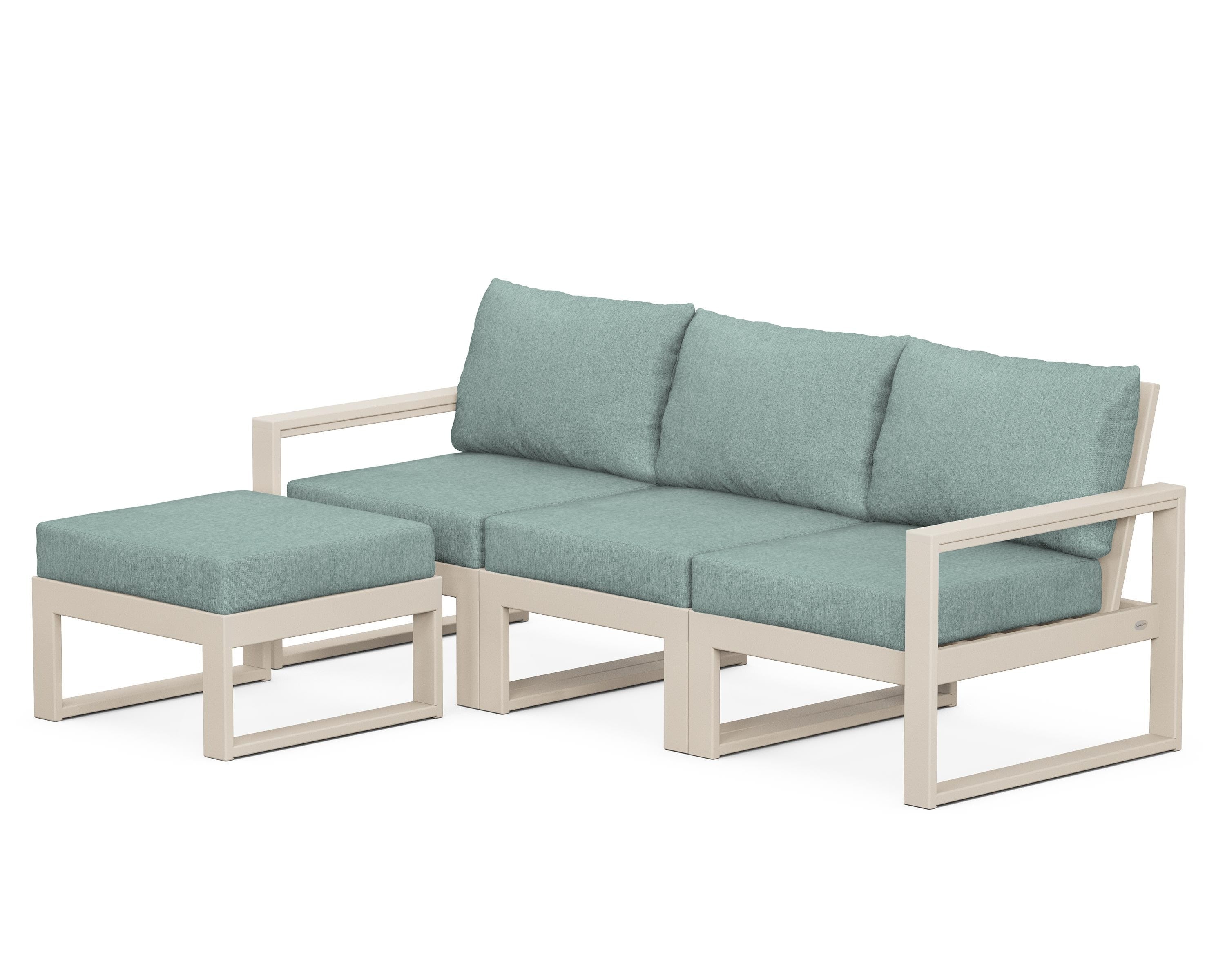 POLYWOOD® EDGE 4-Piece Modular Deep Seating Set with Ottoman in Sand / Glacier Spa