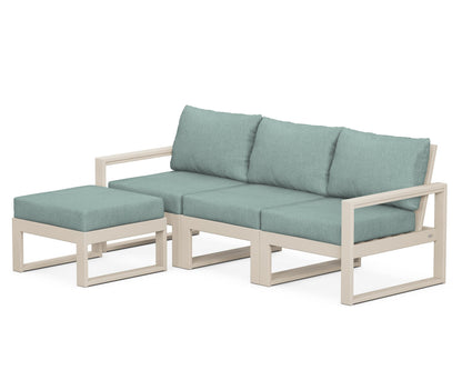 POLYWOOD® EDGE 4-Piece Modular Deep Seating Set with Ottoman in Sand / Glacier Spa