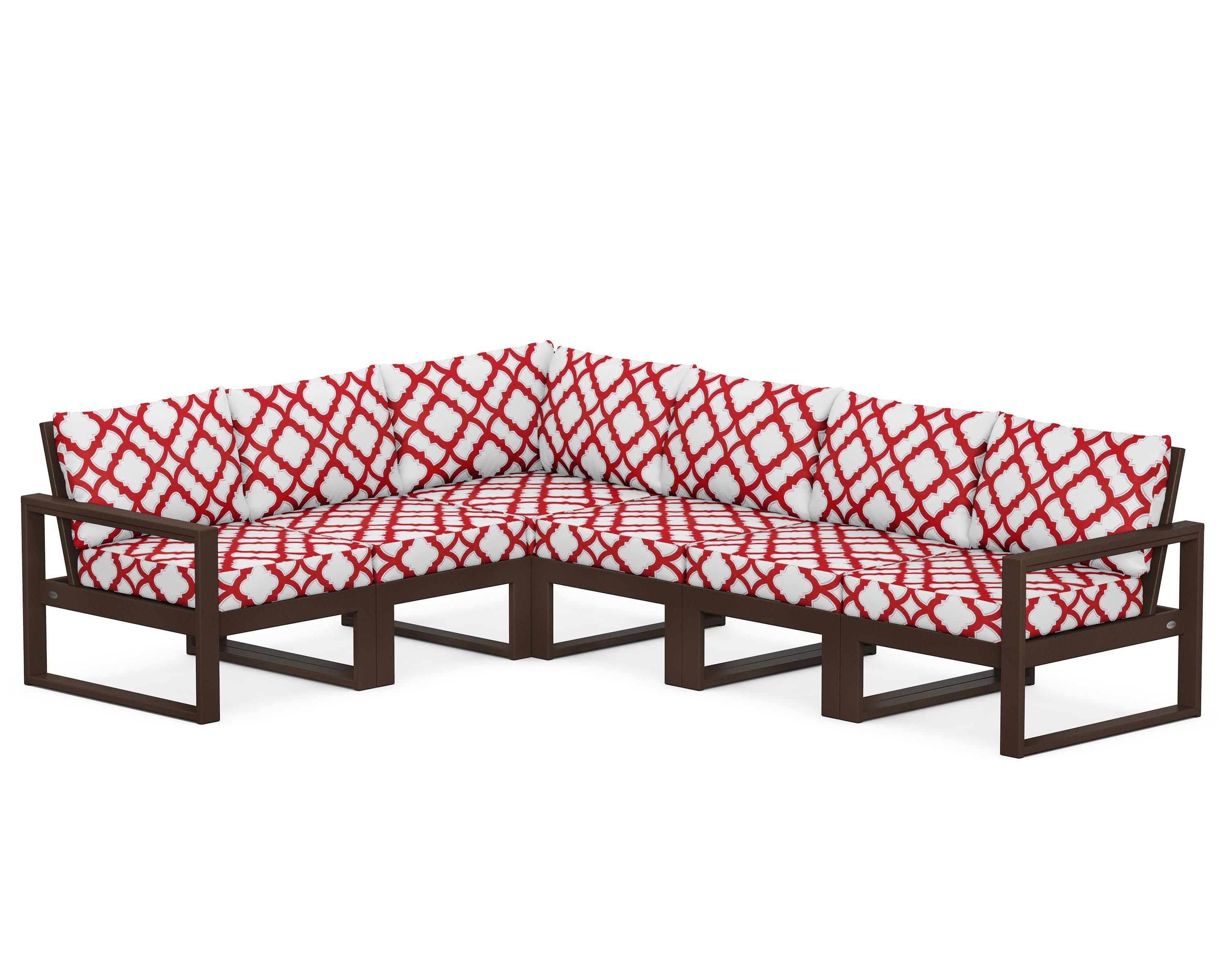 POLYWOOD® EDGE 6-Piece Modular Deep Seating Set in Mahogany / Trellis Crimson