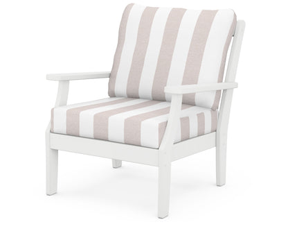 POLYWOOD® Braxton Deep Seating Chair in White / Cabana Stripe Dune Burlap