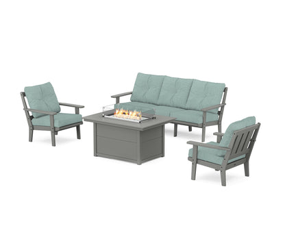 POLYWOOD® Oxford Deep Seating Fire Pit Table Set in Slate Grey / Glacier Spa