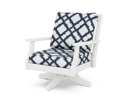 Country Living Wovendale Deep Seating Swivel Chair in White / Trellis Marine Indigo