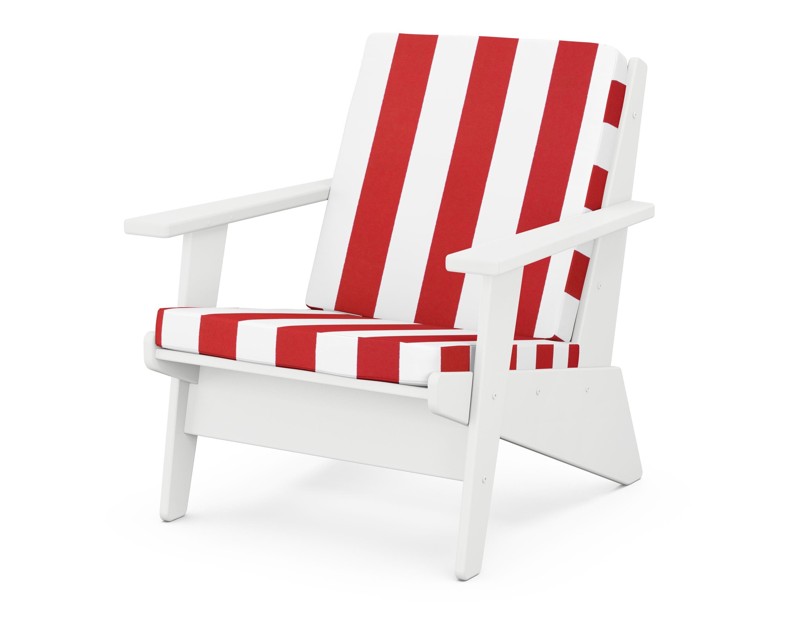 POLYWOOD® Riviera Modern Lounge Chair in White / Cabana Stripe Crimson
