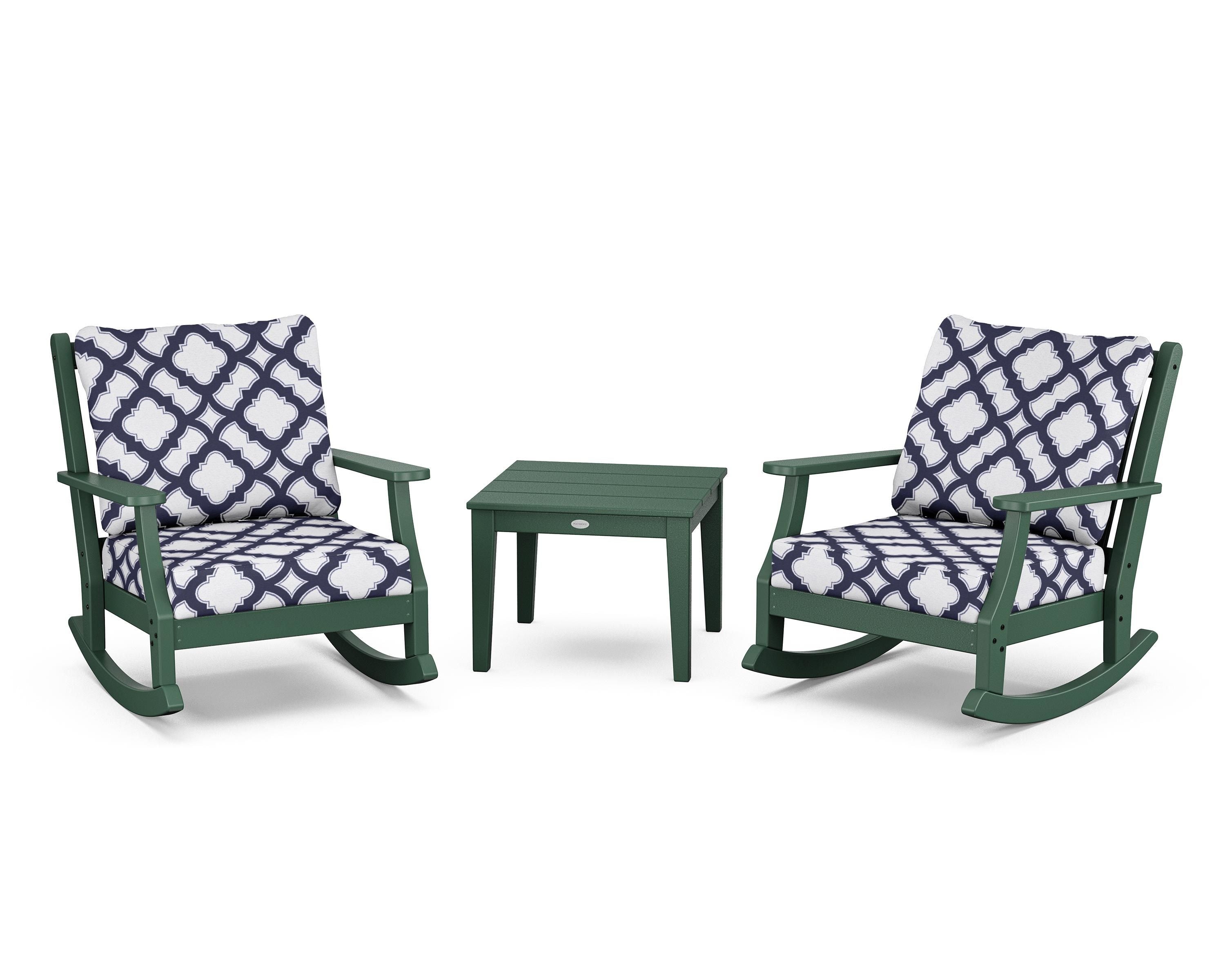 Country Living Wovendale 3-Piece Deep Seating Rocker Set in Green / Trellis Navy