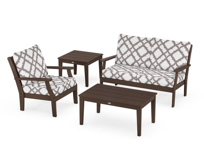 POLYWOOD® Braxton 4-Piece Deep Seating Set in Mahogany / Trellis Grey Mist